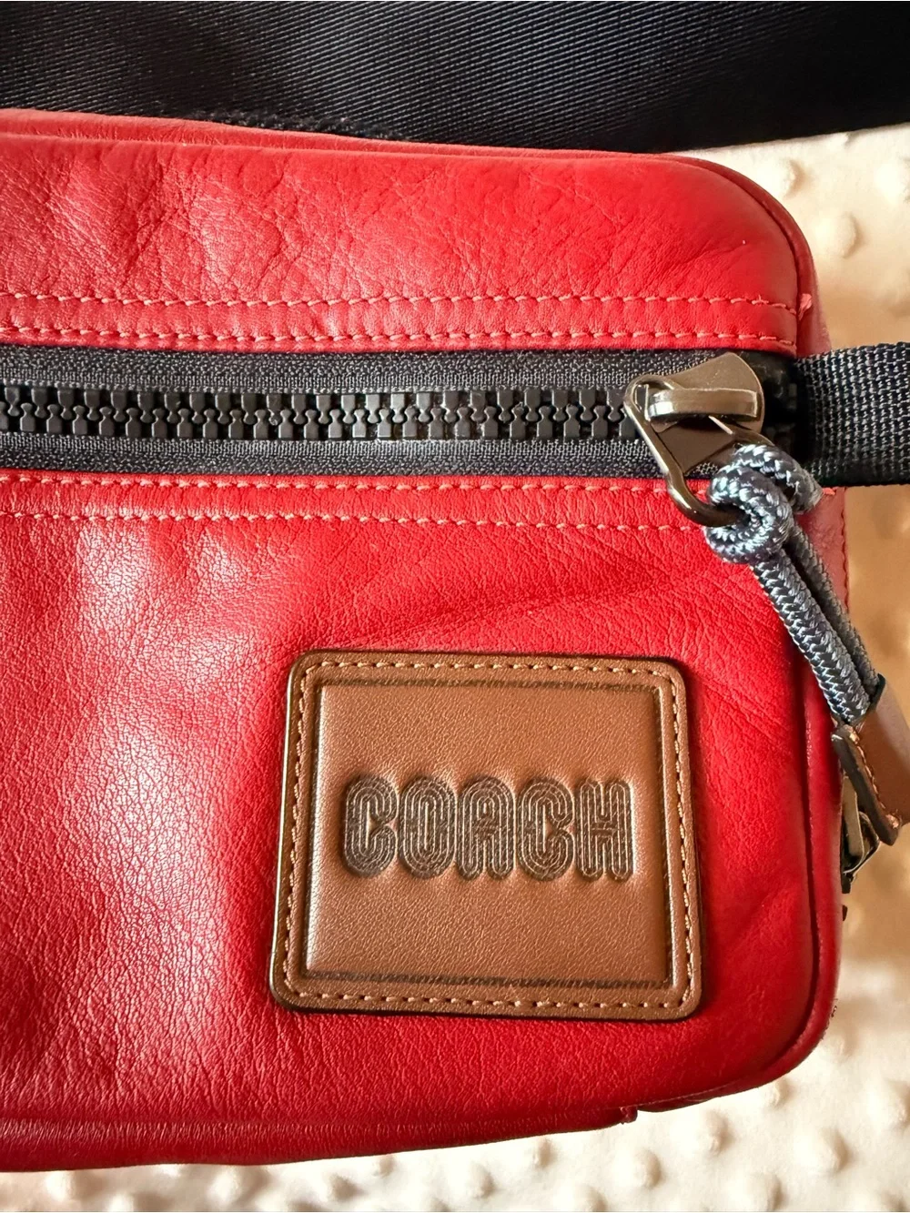Coach Pacer Red Leather Utility Bag with Black Adjustable Strap